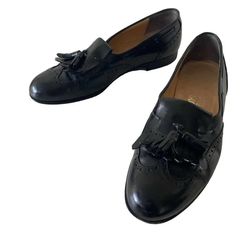 SALVATORE FERRAGAMO Lucas Leather Kiltie Tassel Loafer Dress Shoe Black 9 D